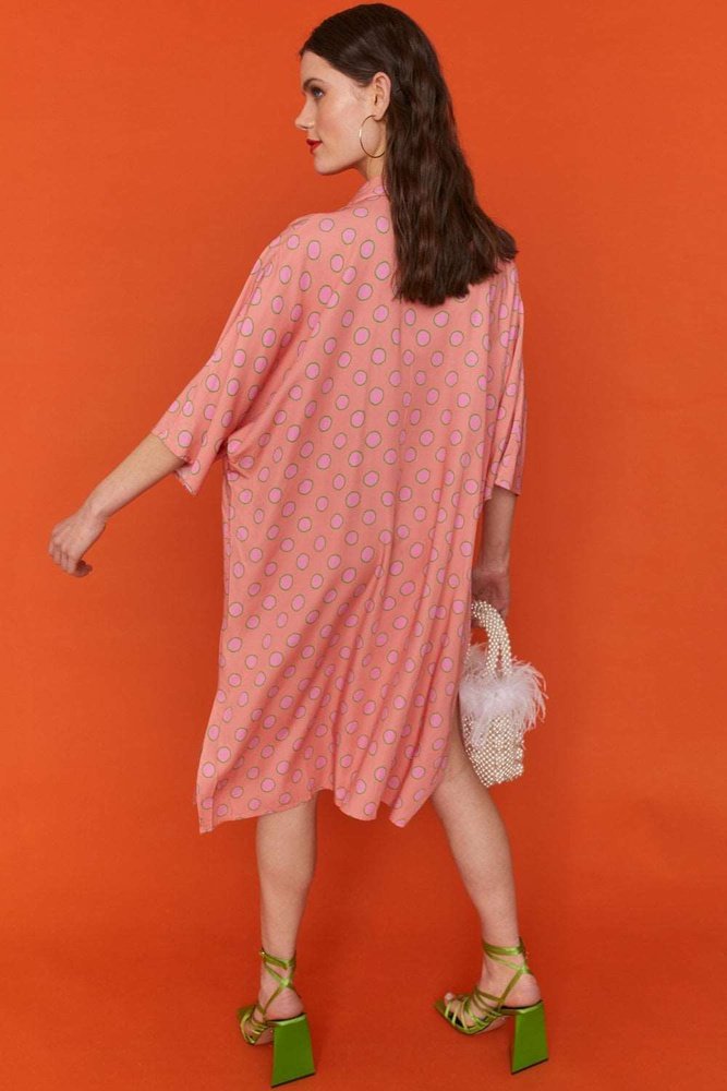 Sustainable Stunning Pink Rose Petal Fibre Polka Dot Shirt Dress One Size 8-12 Jayley