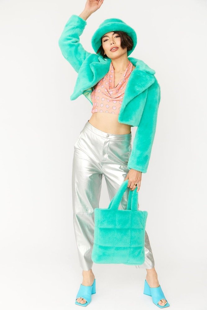 Faux Fur Tote Bag in Turquoise style-heaven