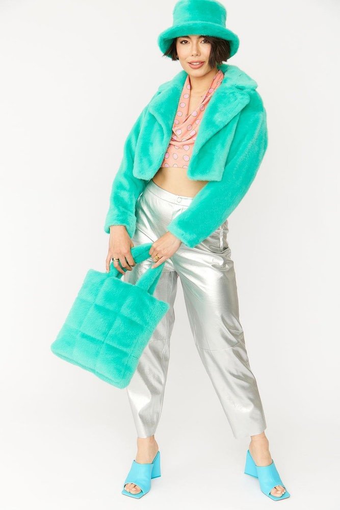 Faux Fur Tote Bag in Turquoise style-heaven
