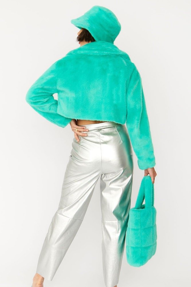 Faux Fur Tote Bag in Turquoise style-heaven
