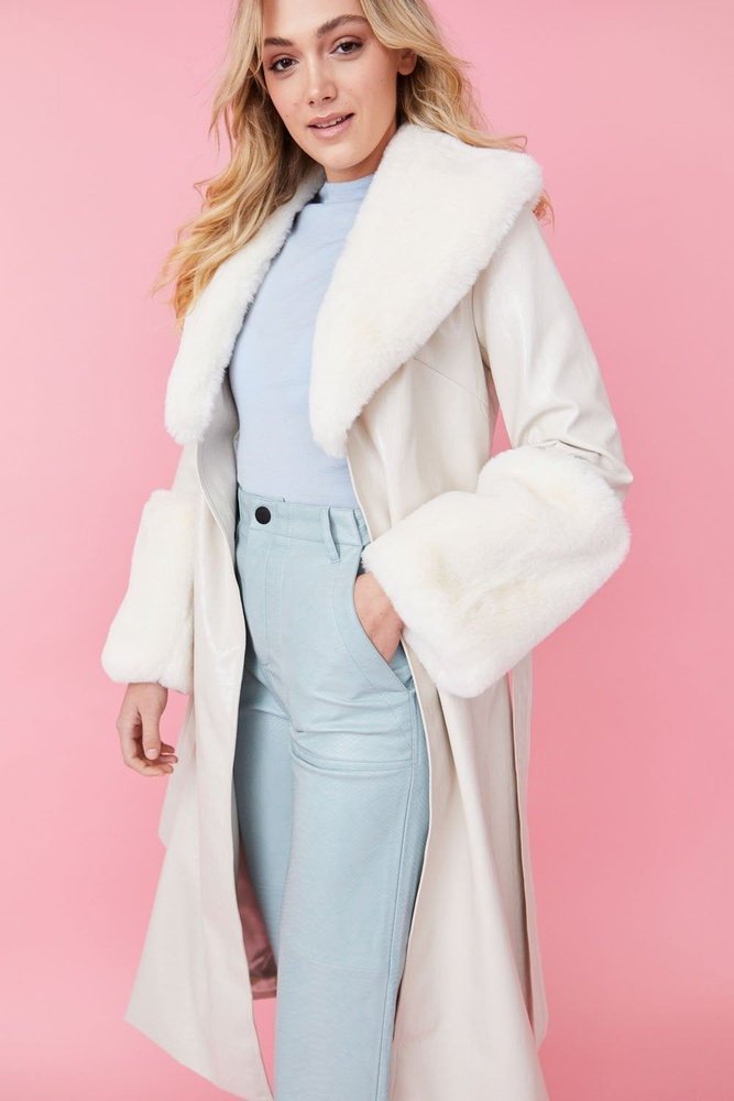 Jayley Faux Leather Jacket With Detachable Faux Fur Cuffs & Collar - style-heaven