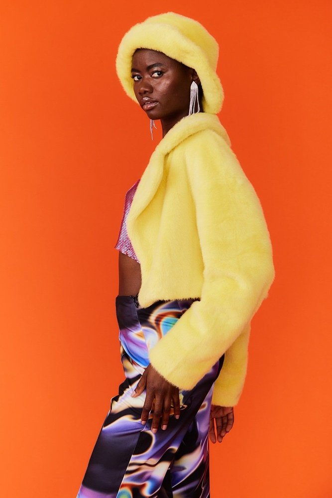 Jayley Yellow Faux Fur Bucket Hat - style-heaven