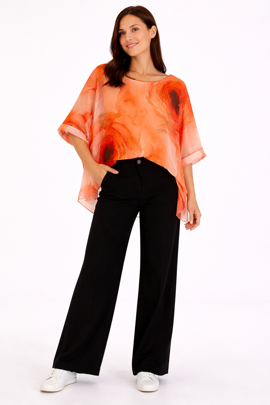 Silky Watercolour Overlay Top - Orange