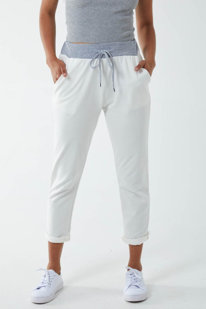 Contrast Waist Jogger Trousers Ivory