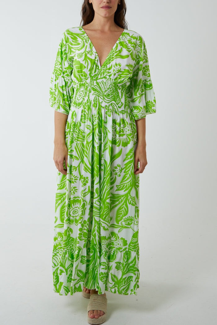 Lucinda Floral Shirred Waist Maxi Dress Lime