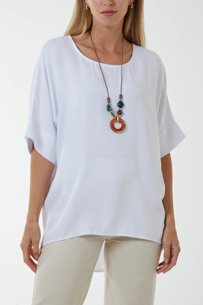 Load image into Gallery viewer, Button Back Asymmetric Necklace Top White
