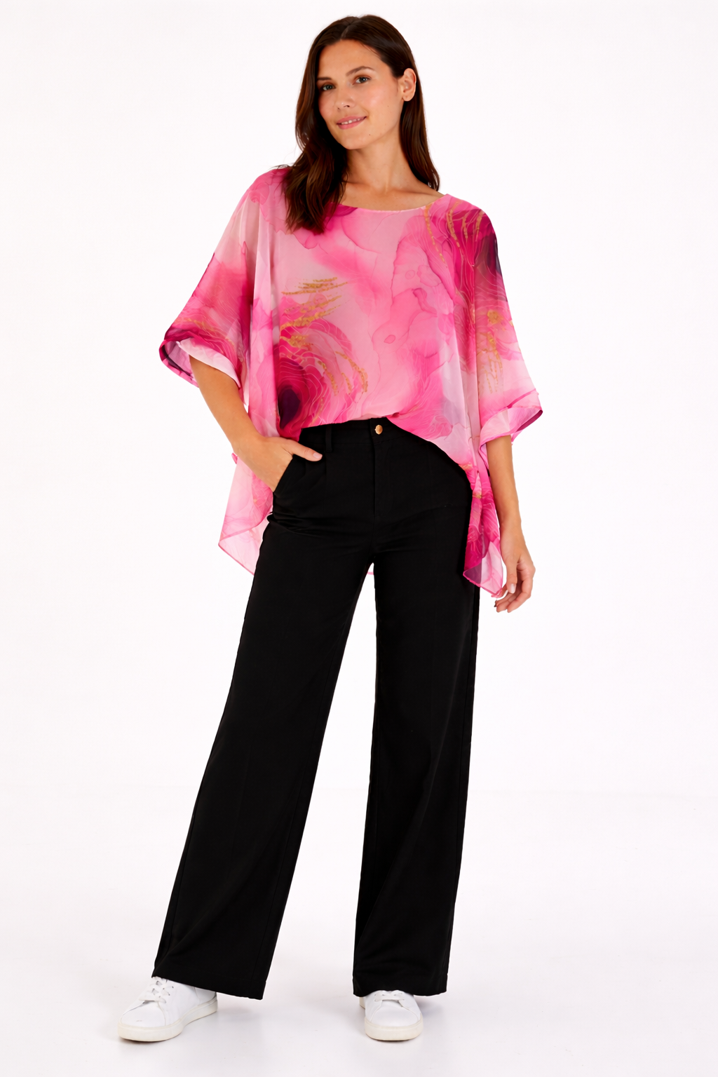 Silky Watercolour Overlay Top - pink