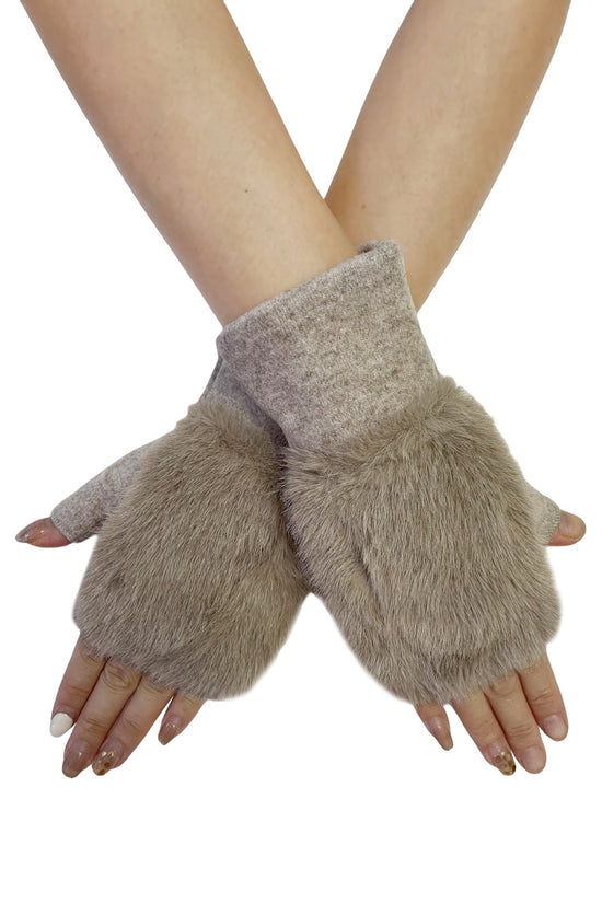Faux Fur Fingerless Wrist Warmers - Beige