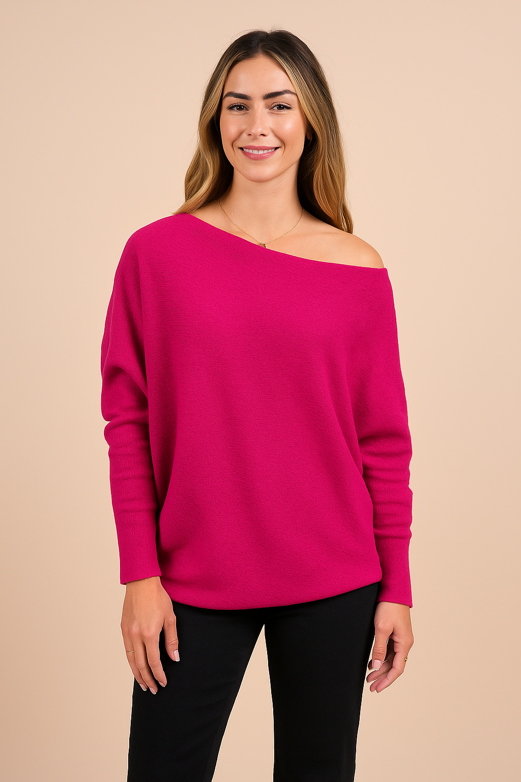 Asymmetric Knit Jumper - Fuchsia