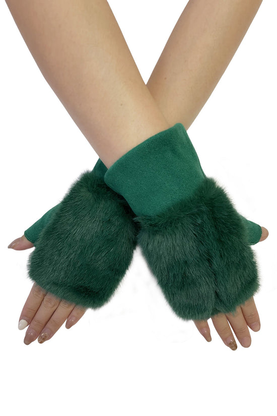 Faux Fur Fingerless Wrist Warmers - Forest Green