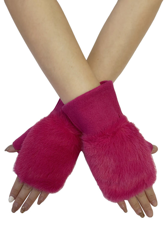 Faux Fur Fingerless Wrist Warmers - Fuchsia
