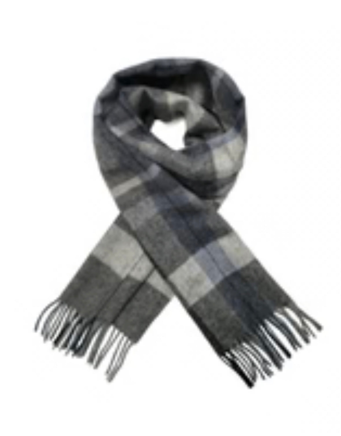 Multi Check Print Tassel Scarf - Grey/Blue/Ivory