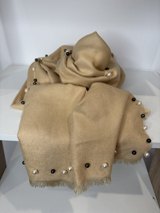 Camel pearl edge scarf