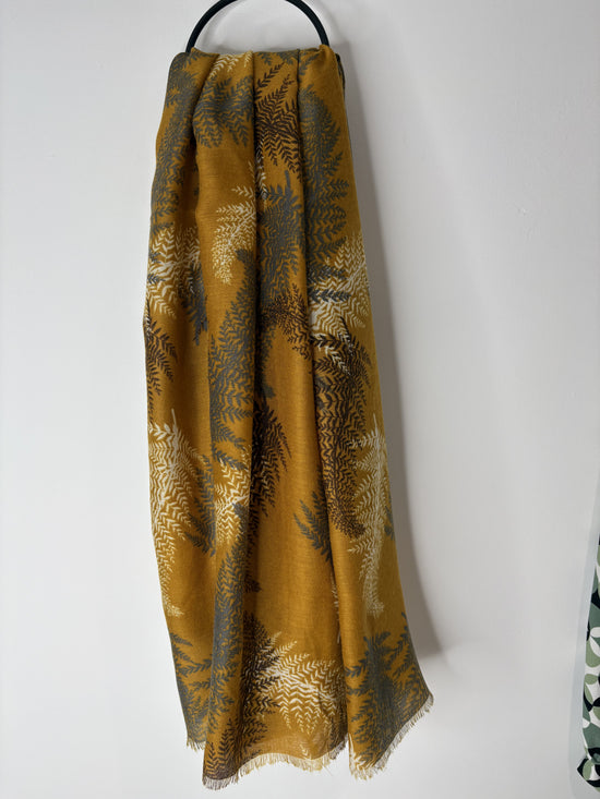 Golden brown leaf print scarf