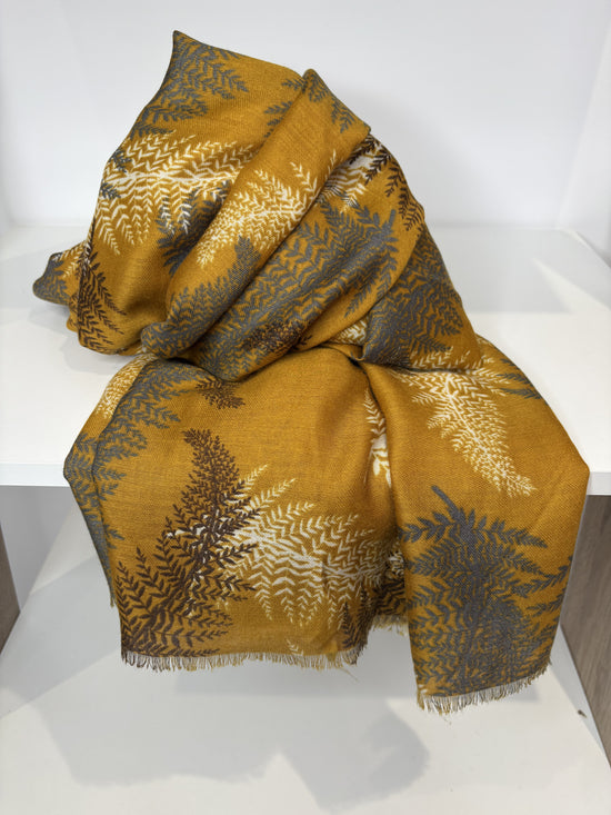 Golden brown leaf print scarf