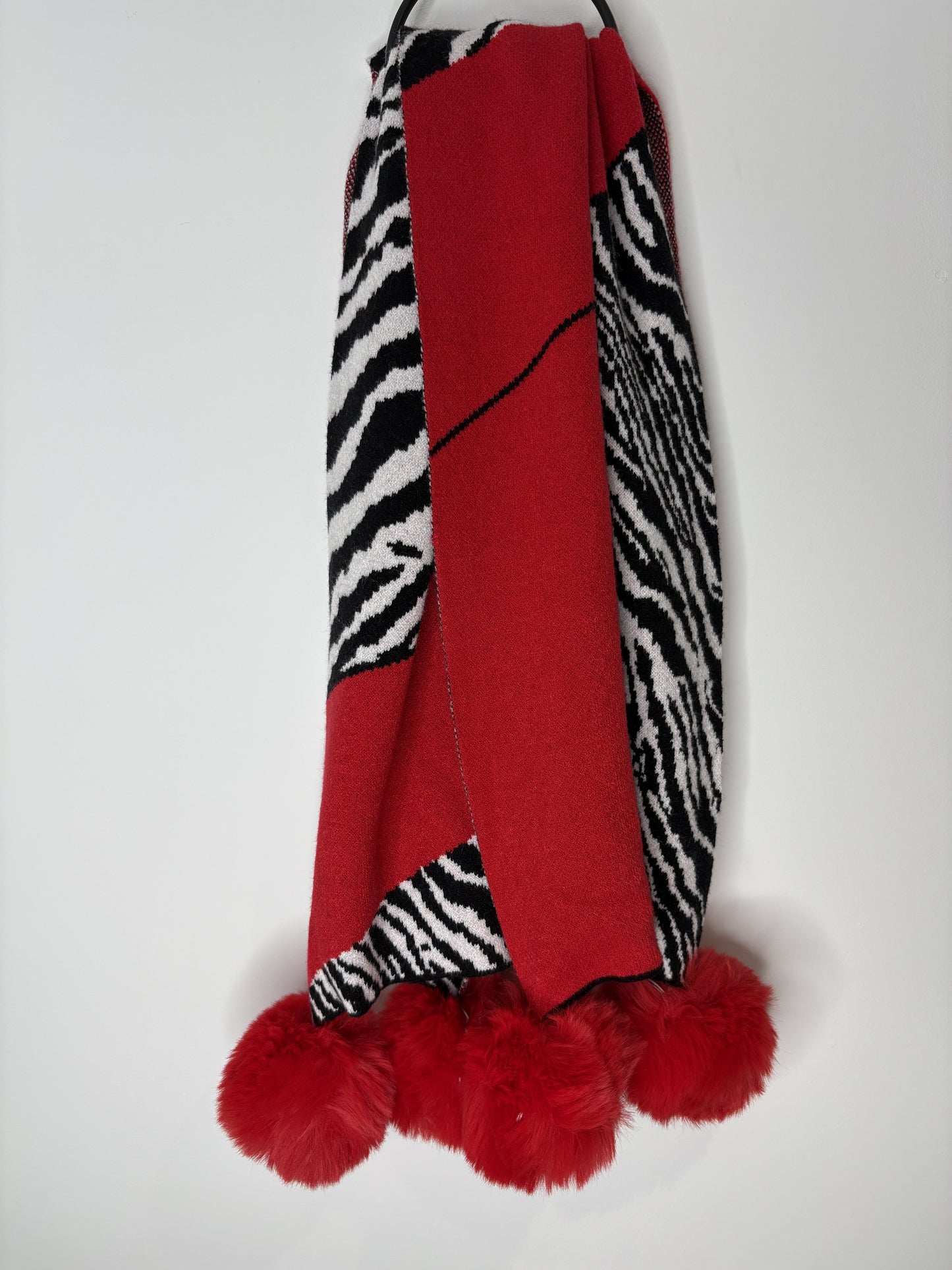 Red zebra print bobble scarf