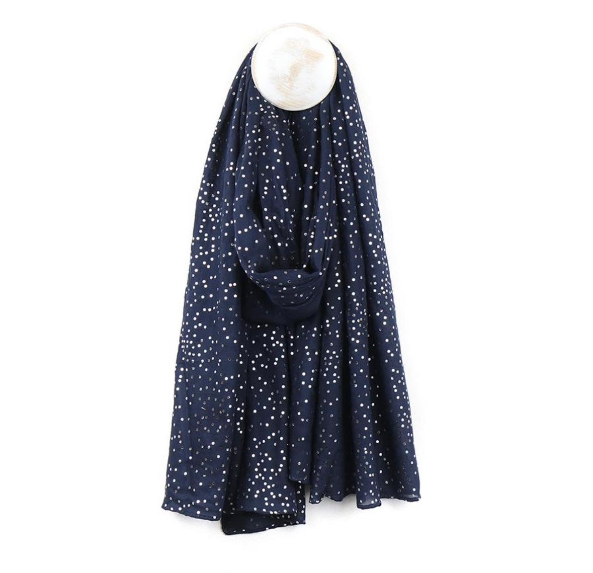 Navy and Silver Foil Speckled Scarf