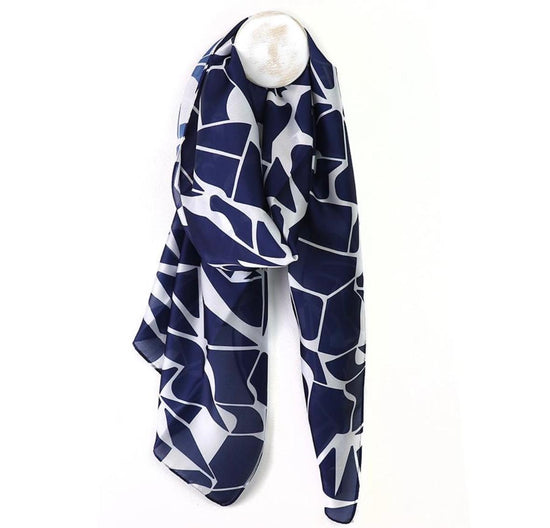 Navy and White Abstract Print Scarf