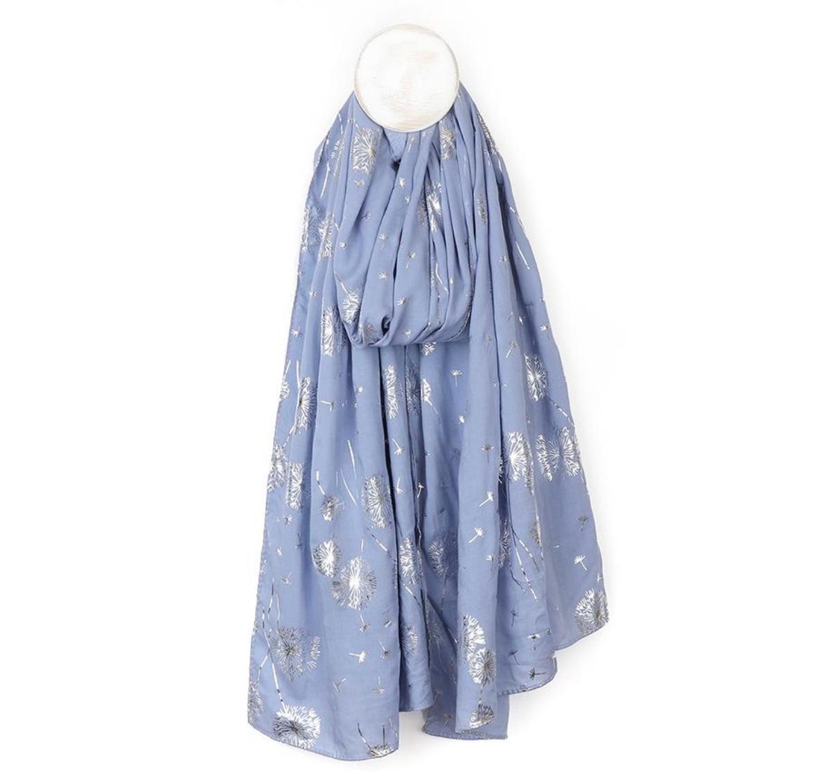 Denim Blue Foil Printed Dandelion Scarf