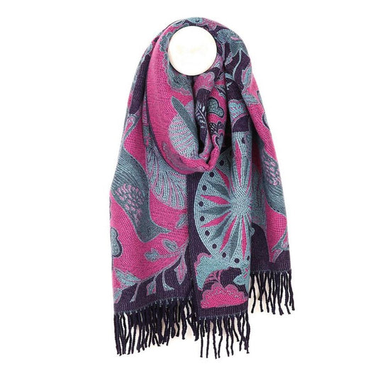 Cerise, Purple & Teal Garden Birds Scarf