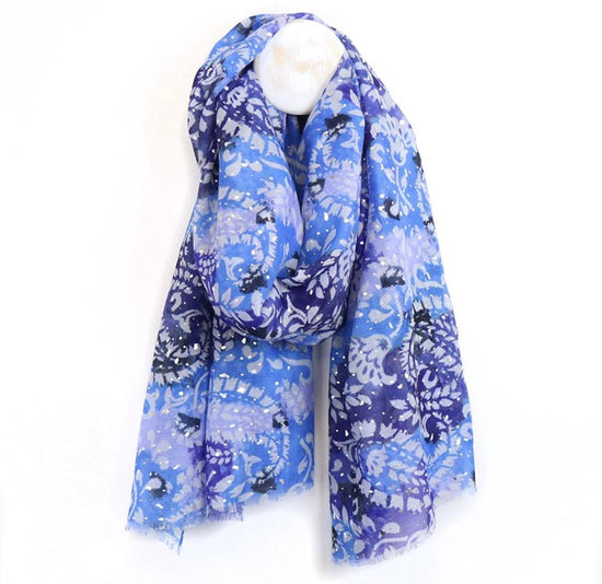 Blue Paisley Scarf With Foil Overlay