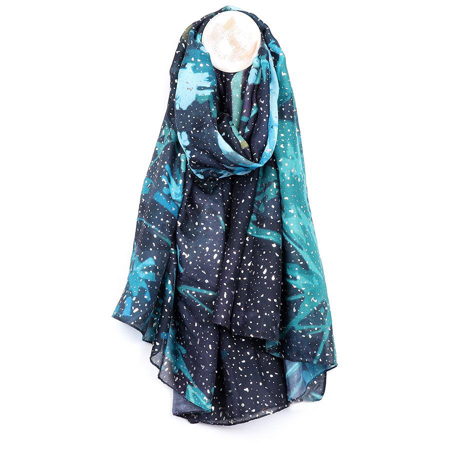 Navy and Aqua Foil Scarf