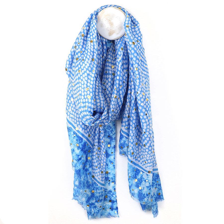 Blue and White Mosaic Foil Print Scarf