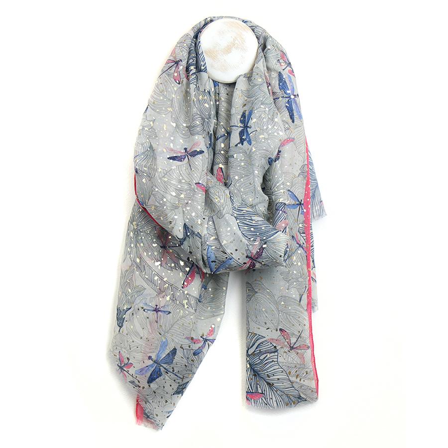 Grey Dragonfly Print Scarf