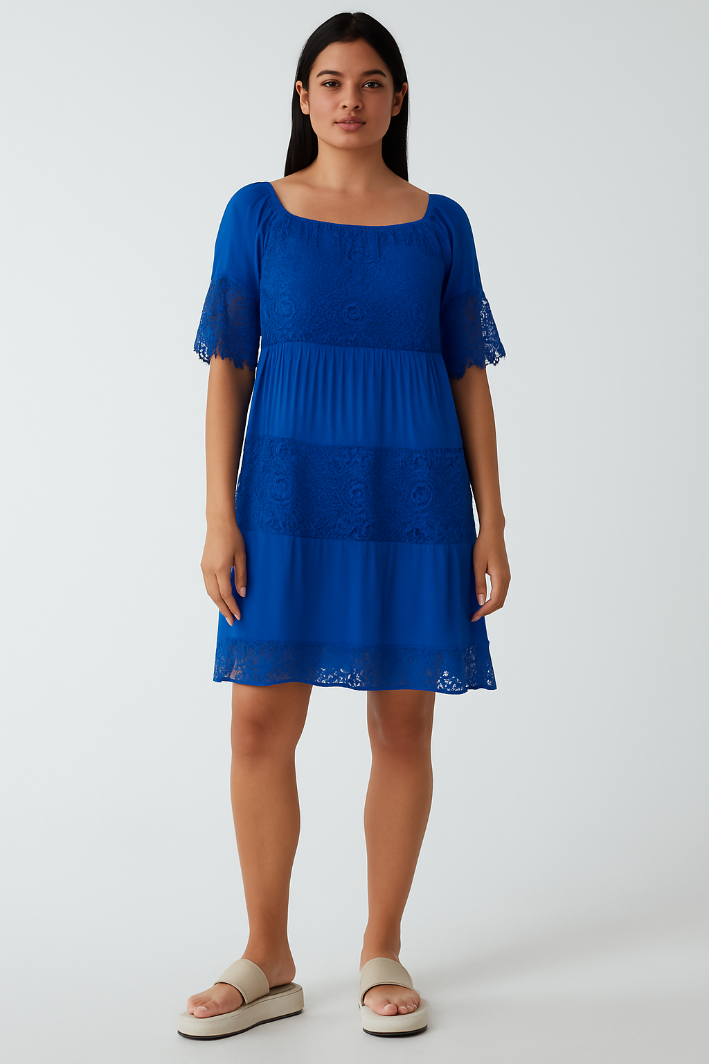 barbara eden dancing blue dress Bardot Lace Midi Dress Royal Blue – style-heaven