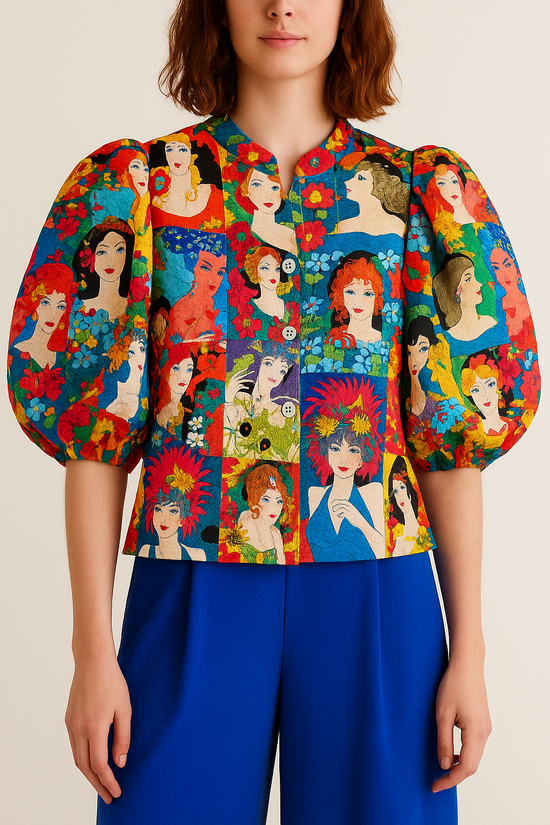 Vibrant Puff Sleeve Blouse – One of a Kind