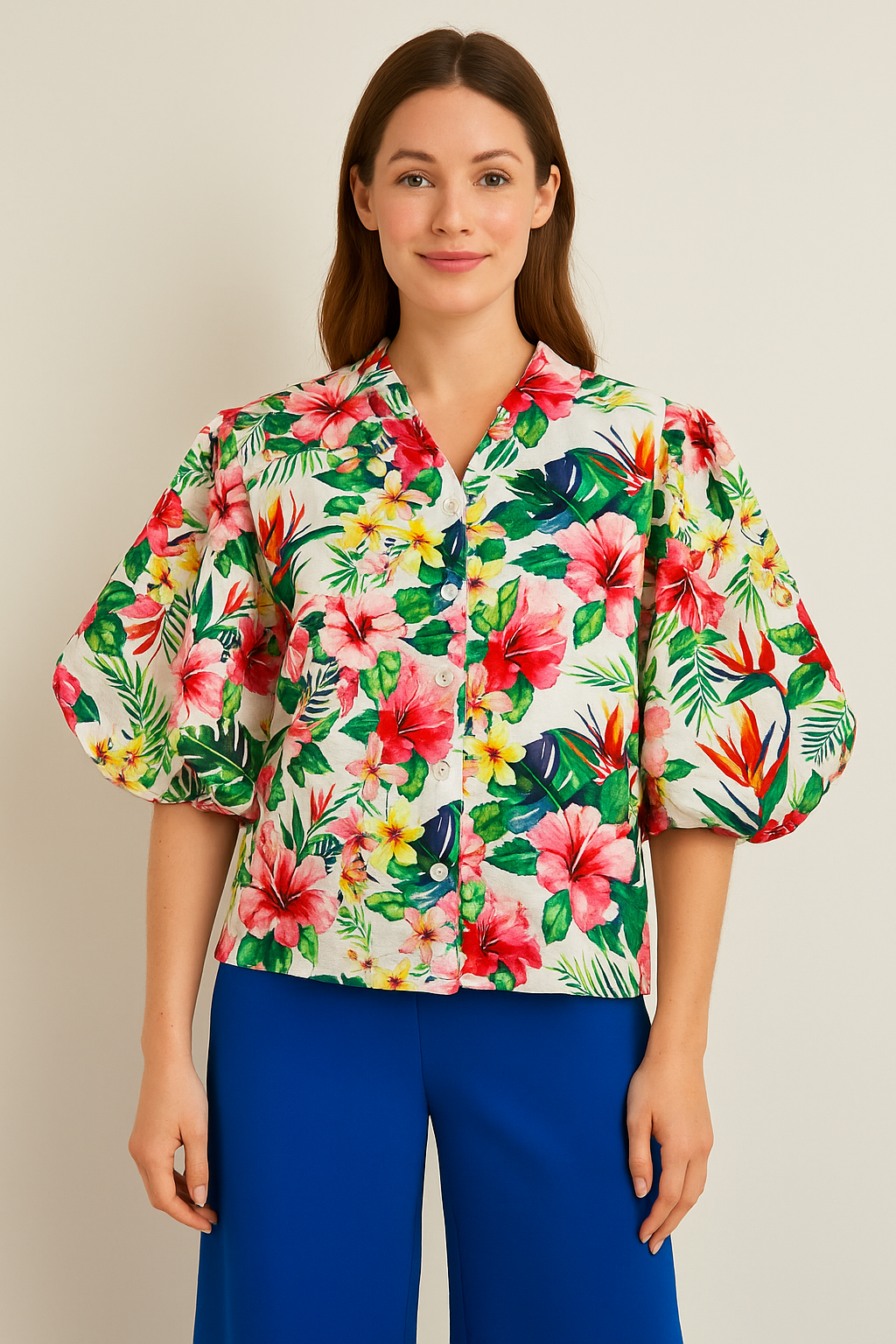 Floral Tropics Puff Sleeve Blouse – One of a Kind