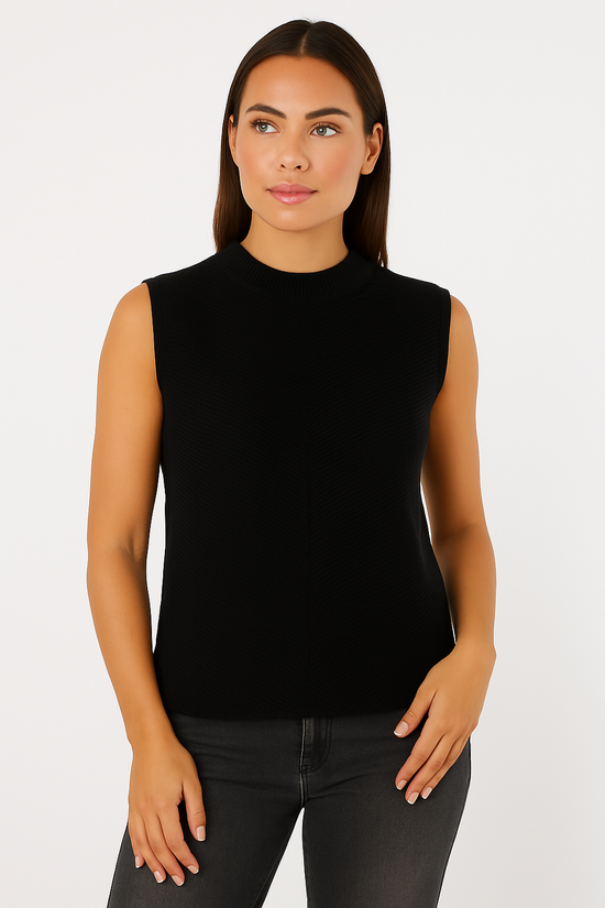 Herringbone Ribbed Side Button Gilet- Black