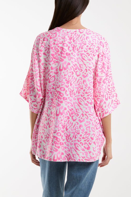 Knot Front Leopard Print Top by - Pink B
