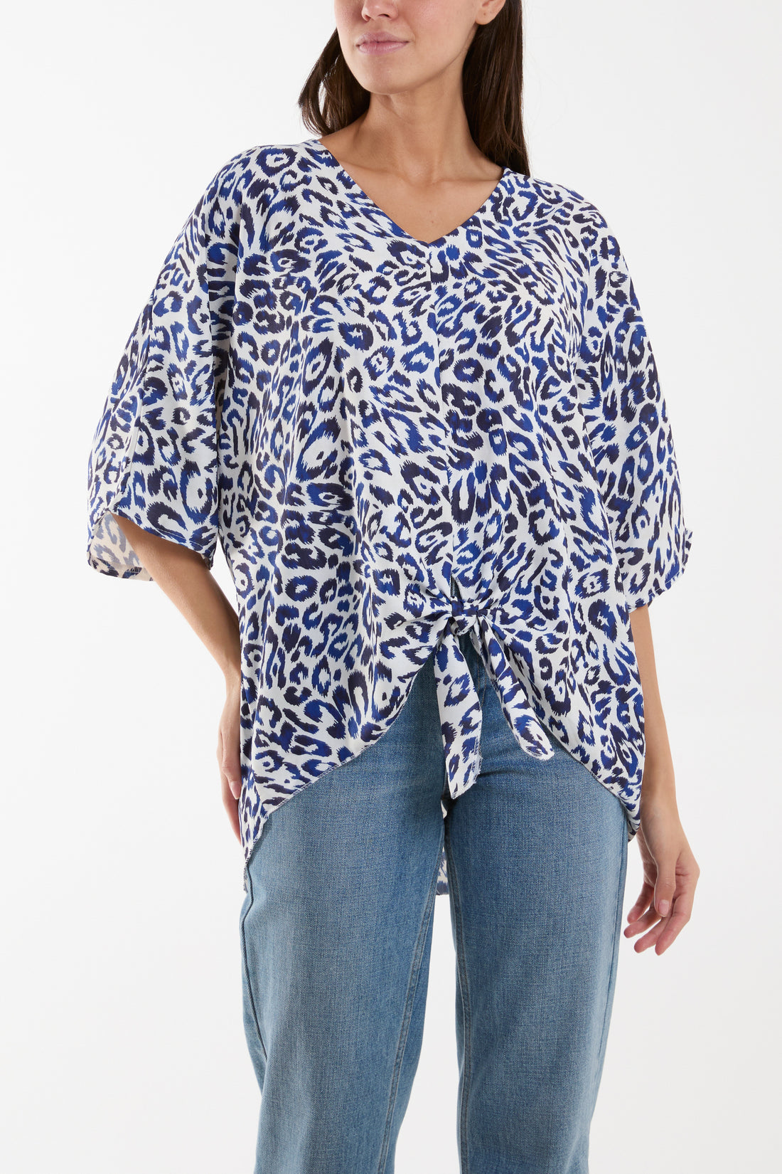 Knot Front Leopard Print Top - Navy