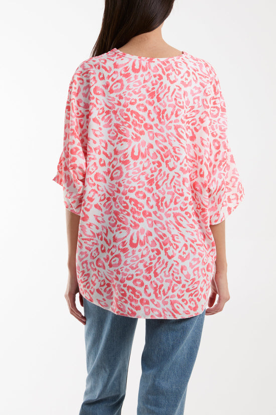 Knot Front Leopard Print Top - Coral
