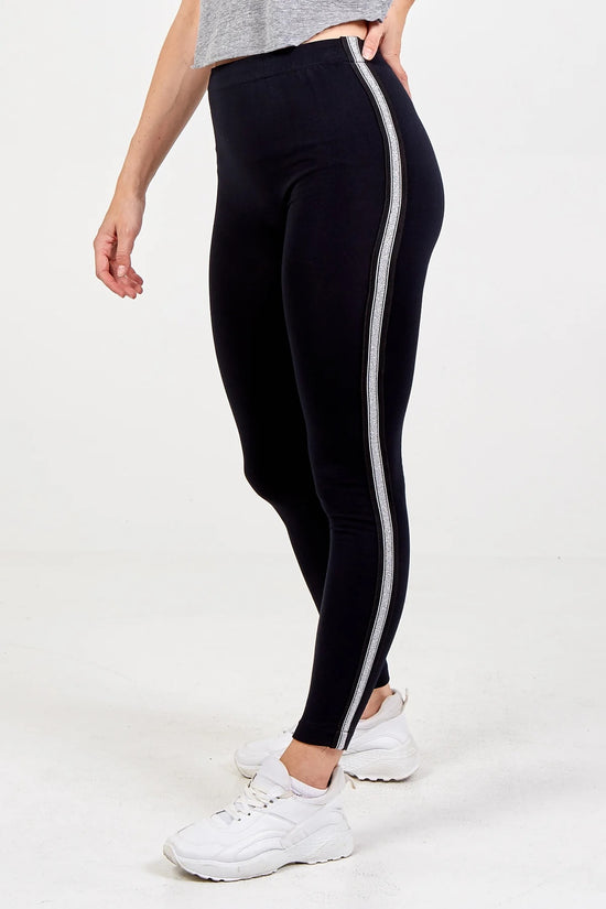 Glitter Stripe Fleece Lined Legging - Black