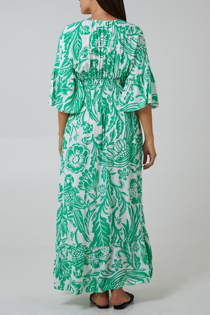 Load image into Gallery viewer, Lucinda Floral Shirred Waist Maxi Dress Jade
