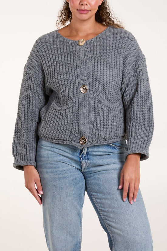 Chunky Knit Cardigan - Grey