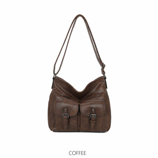 Front Two Pockets Crossbody Faux Leather- Coffee