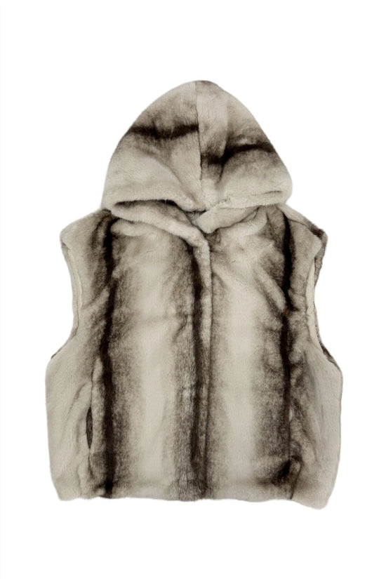 Luxe Faux Fur Hooded Gilet - Beige