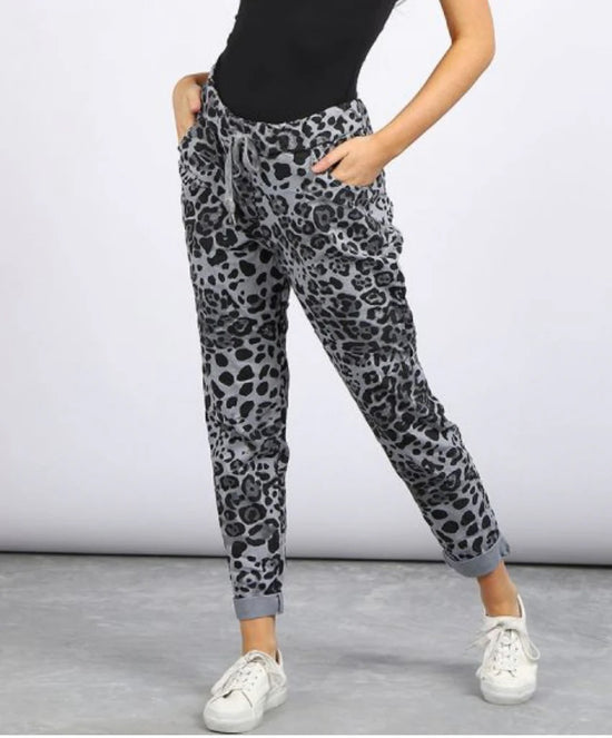 Leopard Print Super Comfortable Magic Trousers - Blue