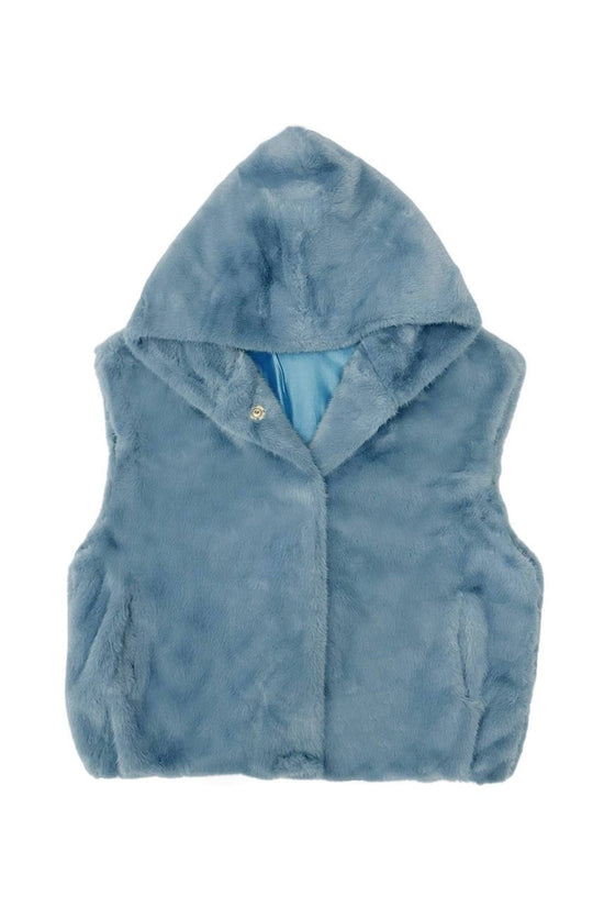 Faux Fur Hooded Gilet Jacket- Blue