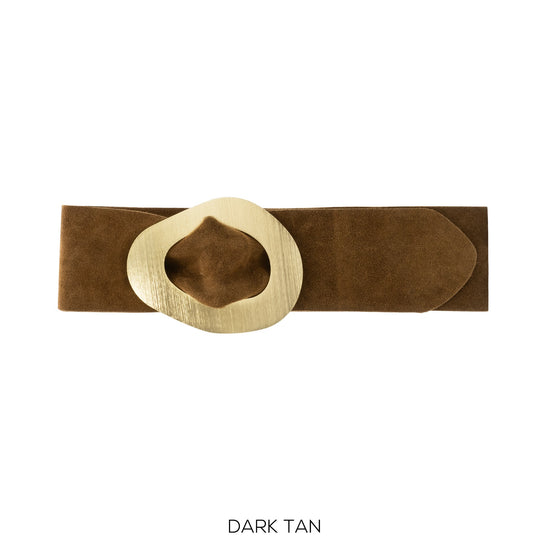 Suede Leather Belt with Gold Buckle- Chocolate