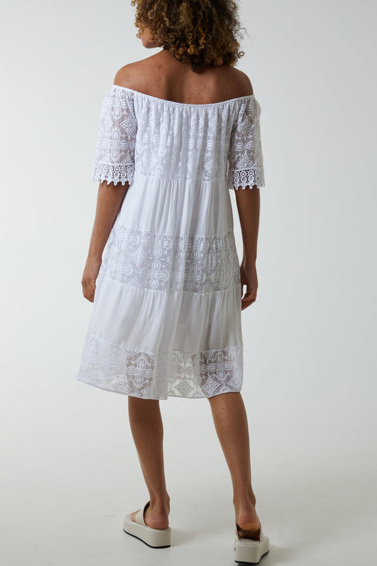 Bardot Lace Midi Dress White