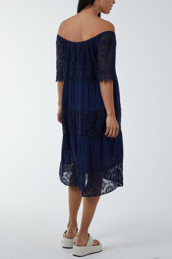 Bardot Lace Midi Dress Navy