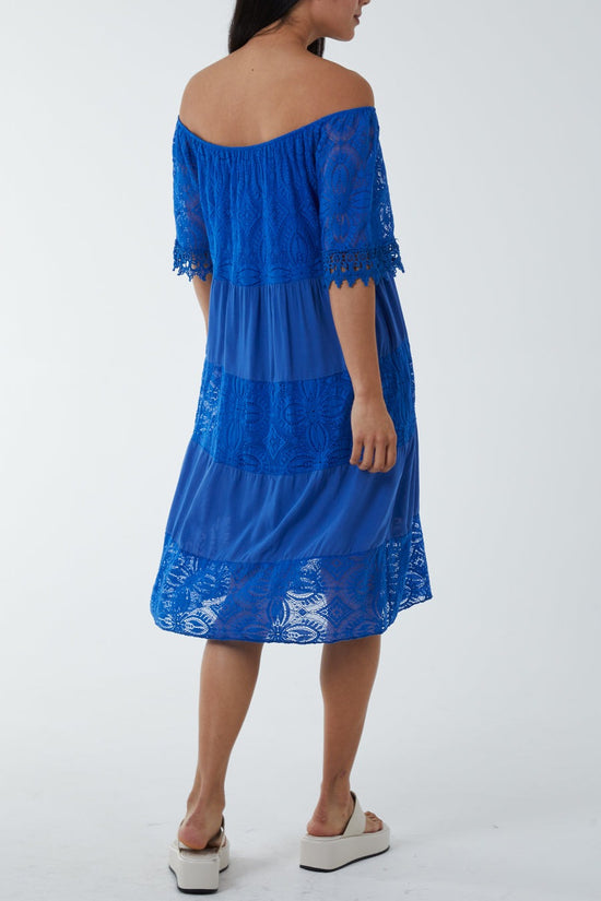 Bardot Lace Midi Dress Royal Blue