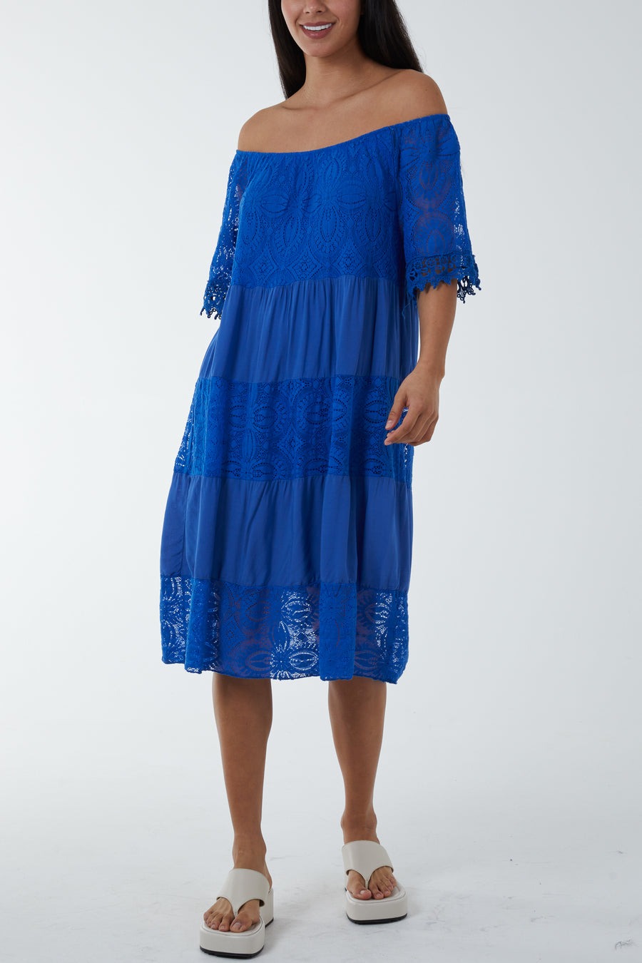 Bardot Lace Midi Dress Royal Blue