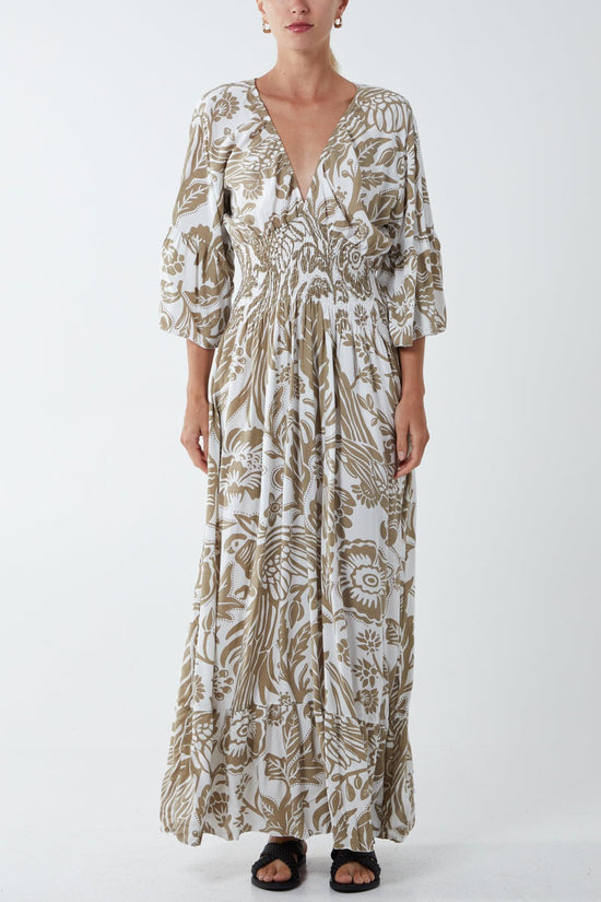 Load image into Gallery viewer, Lucinda Floral Shirred Waist Maxi Dress Olive
