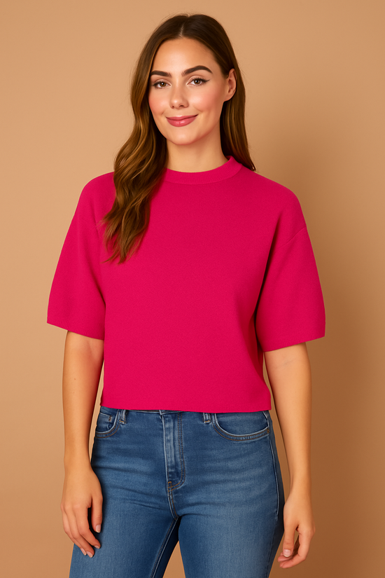 Waffle Knit Boxy Jumper - Fuchsia