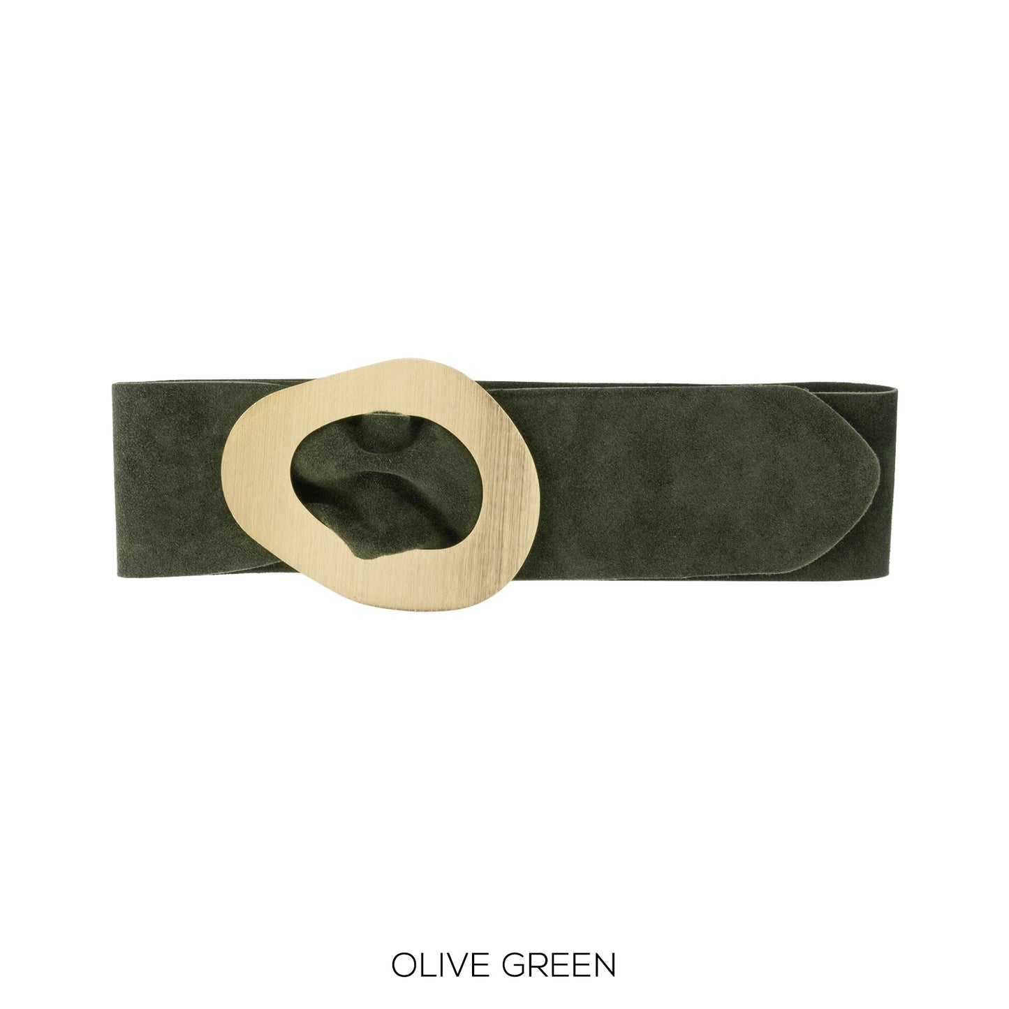 Suede Leather Belt with Gold Buckle- Khaki